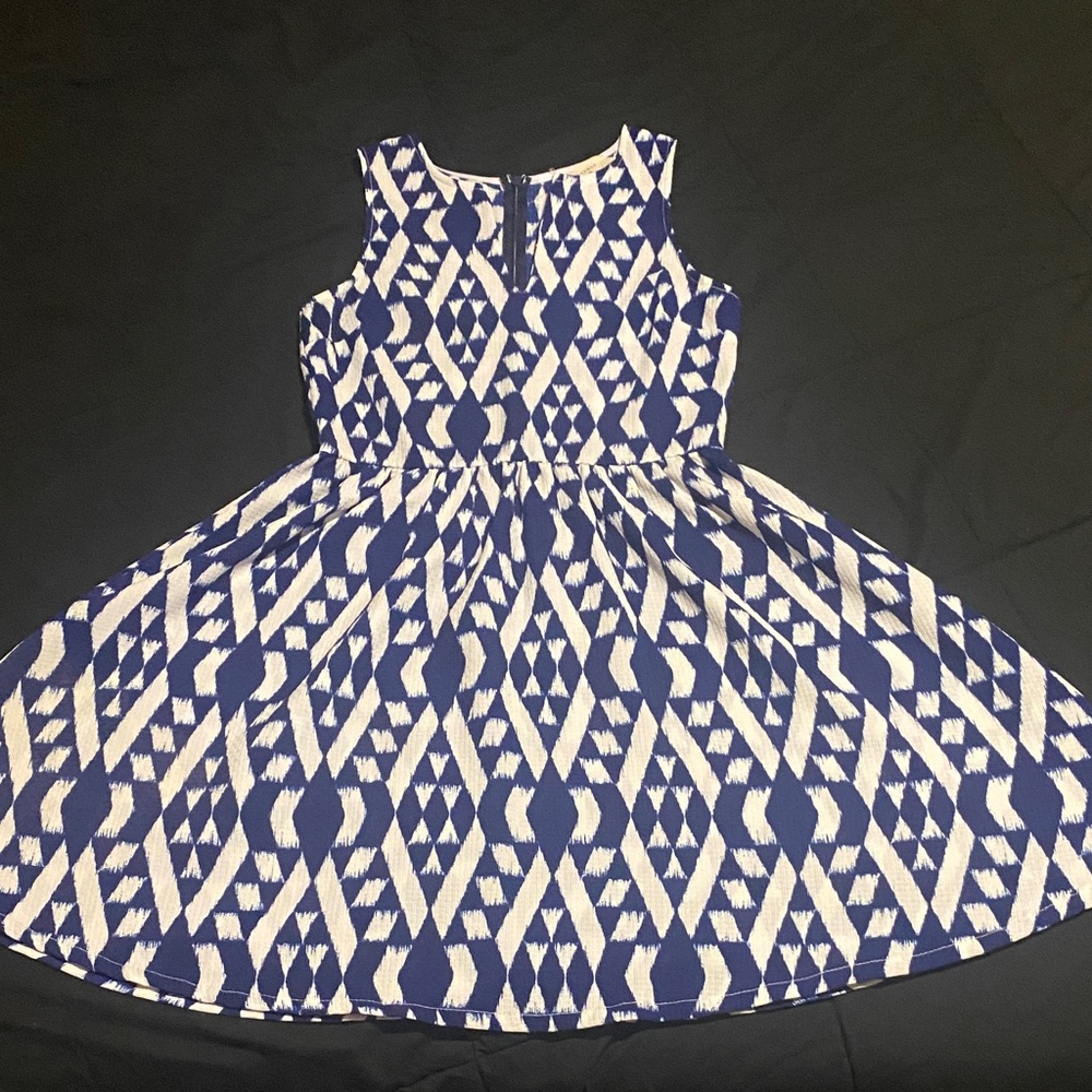 Everly Navy and Cream Patterned Mini Dress